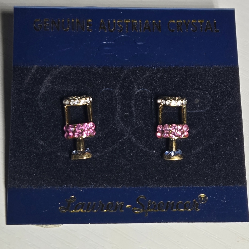 Pink and Gold Austrian Crystal Earrings